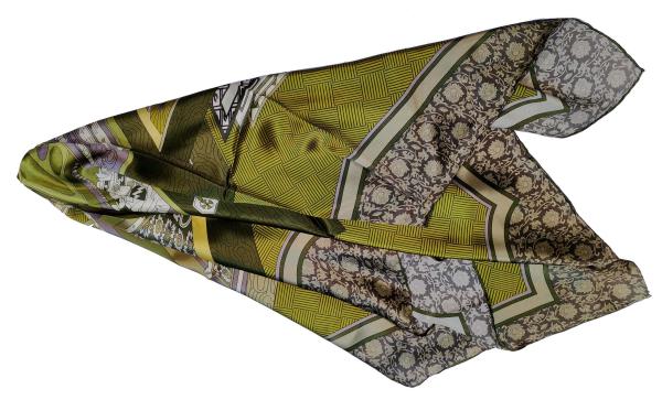 Foulard Shawl Silk Satin Abstract Classic Geometric 110X110 Green Grey